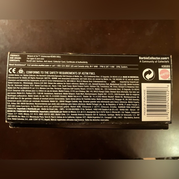 The Wizard Of Oz Scarecrow Doll Pink Label Collector. 2006 Barbie - Picture 13 of 14